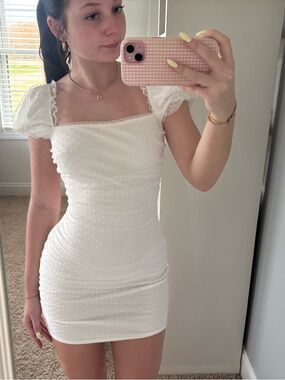 Windsor White Swiss Dot Puff Sleeve Mini Dress